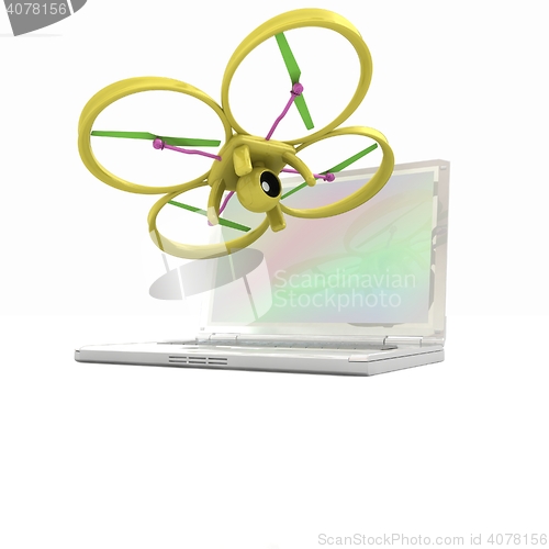 Image of Drone and laptop. 3D render