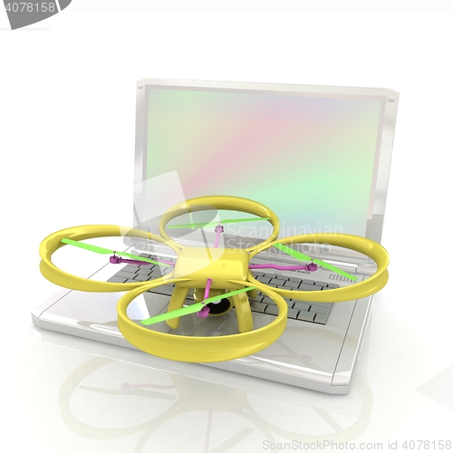 Image of Drone and laptop. 3D render