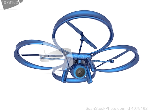 Image of Drone, quadrocopter, with photo camera flying. 3d render