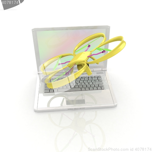 Image of Drone and laptop. 3D render