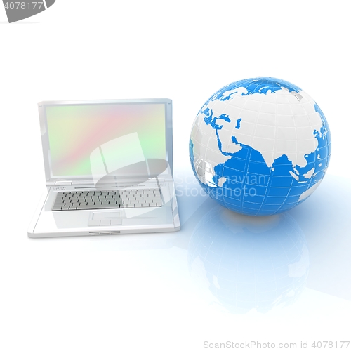 Image of Laptop and Earth. 3d illustration