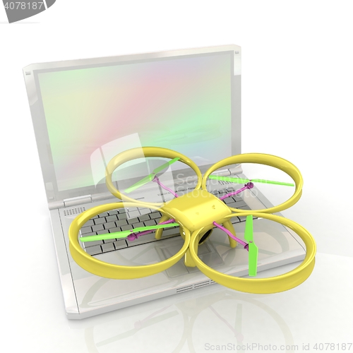 Image of Drone and laptop. 3D render