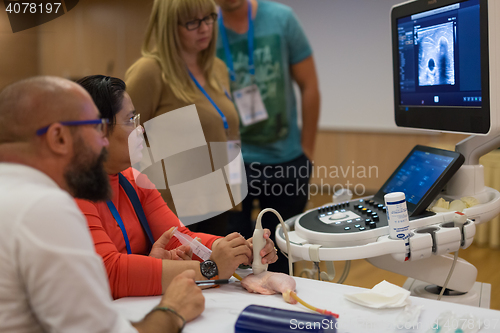 Image of Participants learning new ultrasound techniques on medical congress.