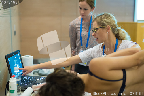 Image of Participants learning new ultrasound techniques on medical congress.