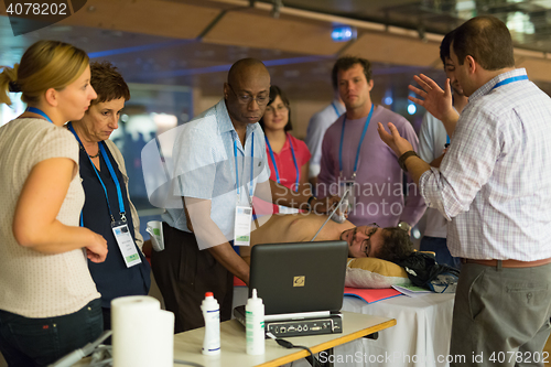 Image of Participants learning new ultrasound techniques on medical congress.