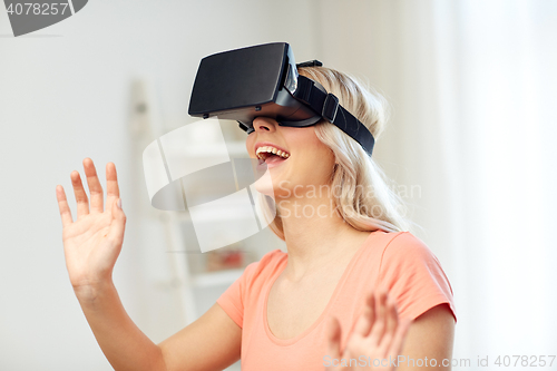 Image of woman in virtual reality headset or 3d glasses