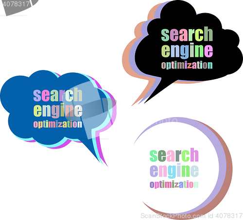 Image of search engine optimization. Set of stickers, labels, tags. Business banners, Template for infographics. Icon set. Icon flat. Vector illustration