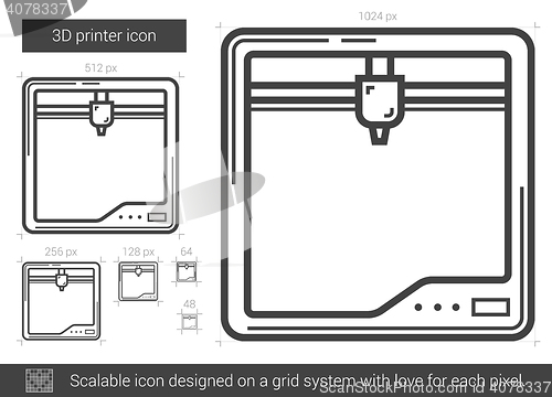 Image of Three D printer line icon.