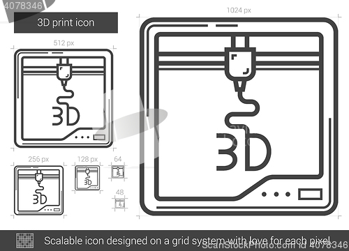 Image of Three D print line icon.