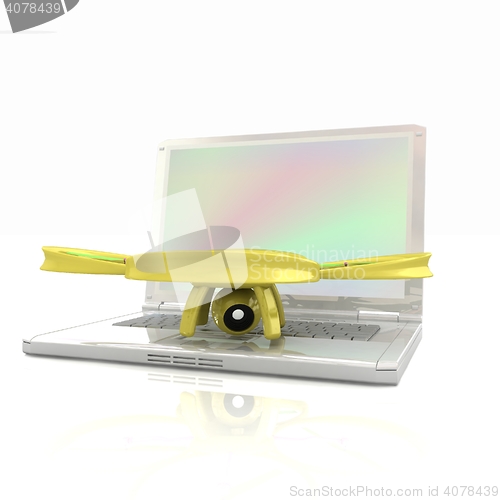 Image of Drone and laptop. 3D render