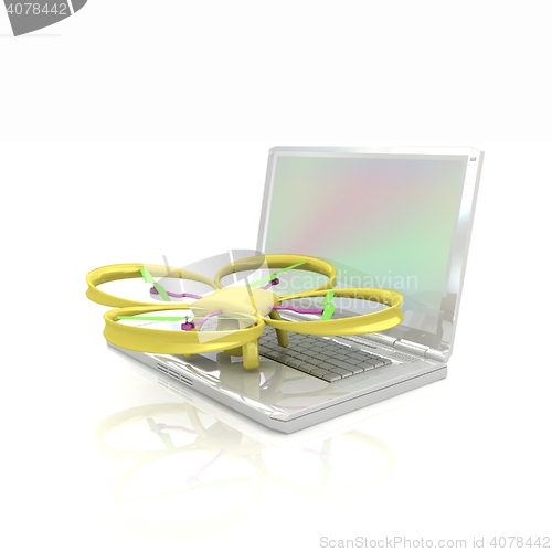 Image of Drone and laptop. 3D render