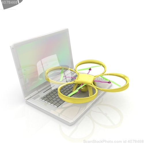 Image of Drone and laptop. 3D render