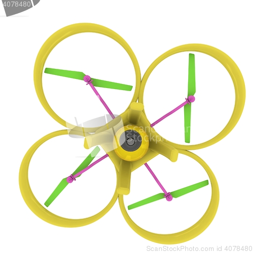 Image of Drone, quadrocopter, with photo camera flying. 3d render