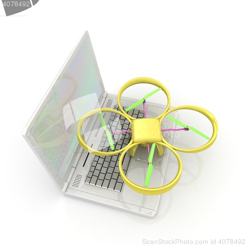 Image of Drone and laptop. 3D render