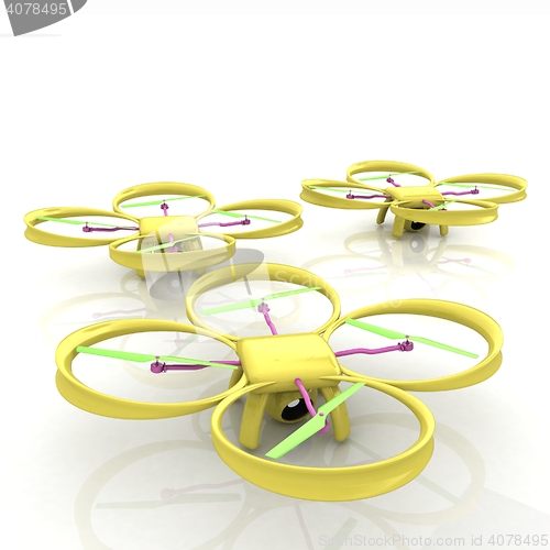 Image of Drone, quadrocopter, with photo camera. 3d render