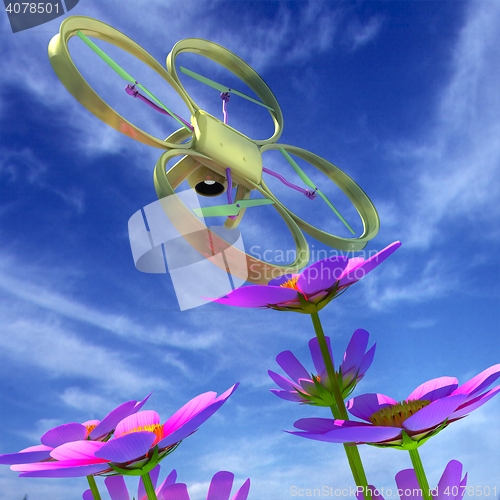 Image of Drone, quadrocopter, with photo camera against the sky and Beaut