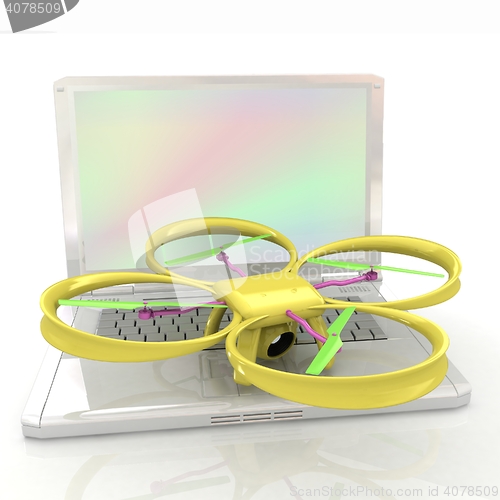 Image of Drone and laptop. 3D render