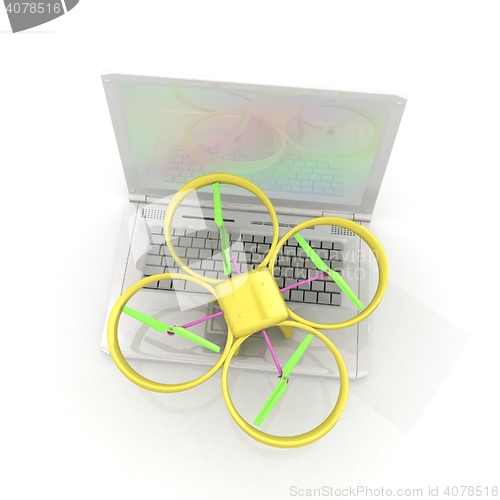 Image of Drone and laptop. 3D render