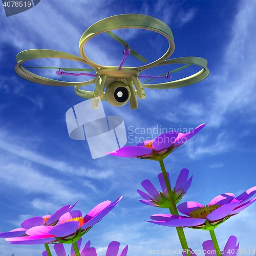 Image of Drone, quadrocopter, with photo camera against the sky and Beaut