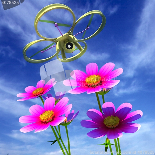 Image of Drone, quadrocopter, with photo camera against the sky and Beaut