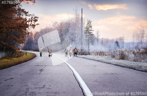 Image of RUSSIA - NOVEMBER 11, 2015: Unidentified fishermen go on a winte