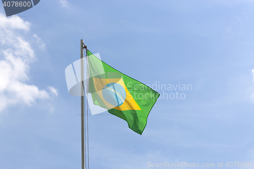 Image of National flag of Brazil on a flagpole