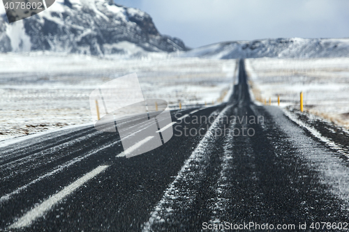 Image of Wet and slippery road in Iceland, wintertime