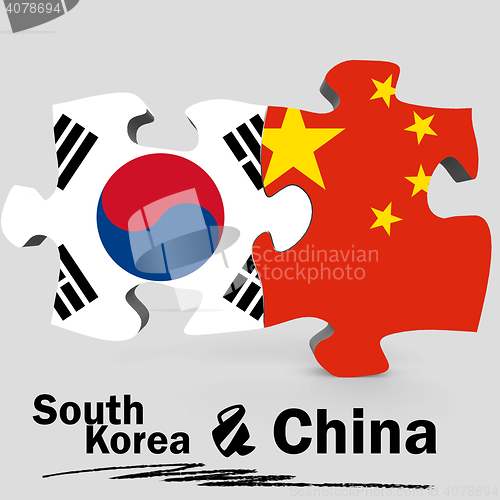 Image of China and South Korea flags in puzzle 