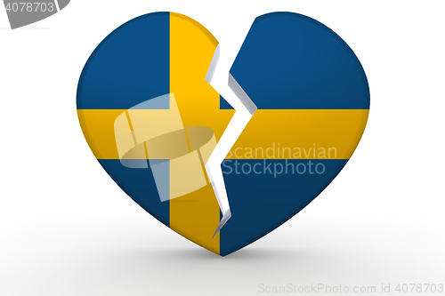 Image of Broken white heart shape with Sweden flag