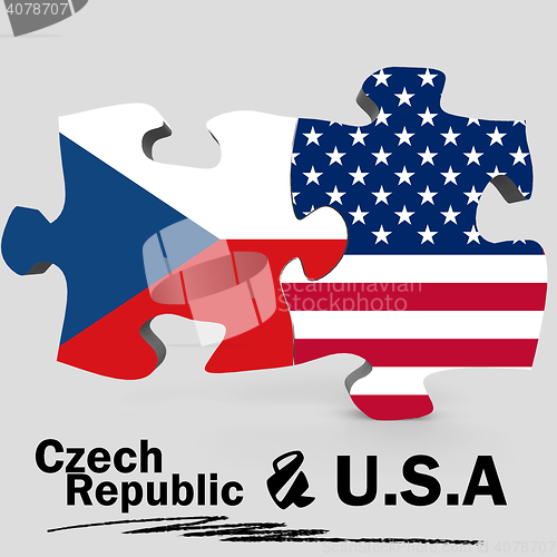 Image of USA and Czech Republic flags in puzzle 