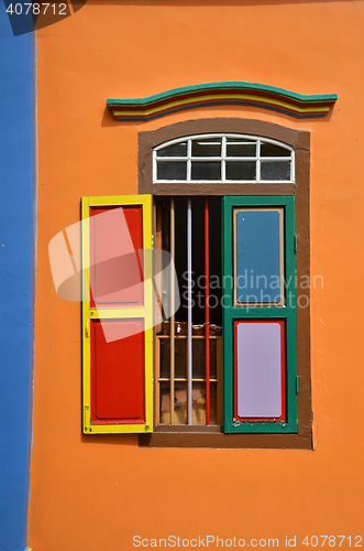 Image of Colorful facade of building in Little India, Singapore