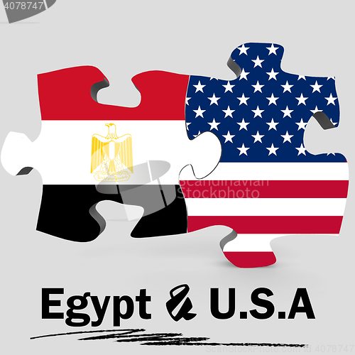 Image of USA and Egypt flags in puzzle 