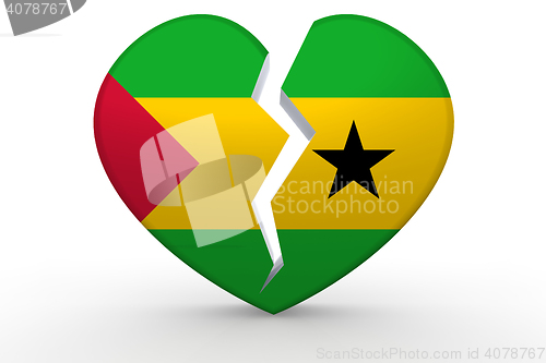 Image of Broken white heart shape with Sao Tome and Principe flag