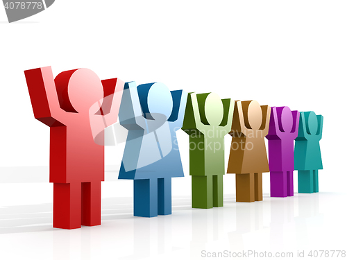 Image of Row of colorful people with white background