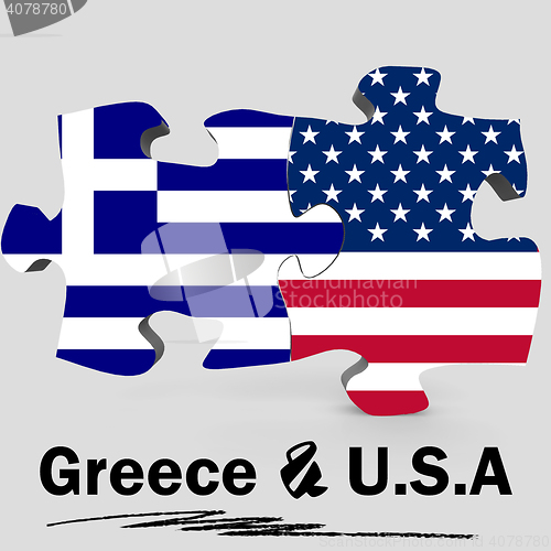 Image of USA and Greece flags in puzzle 