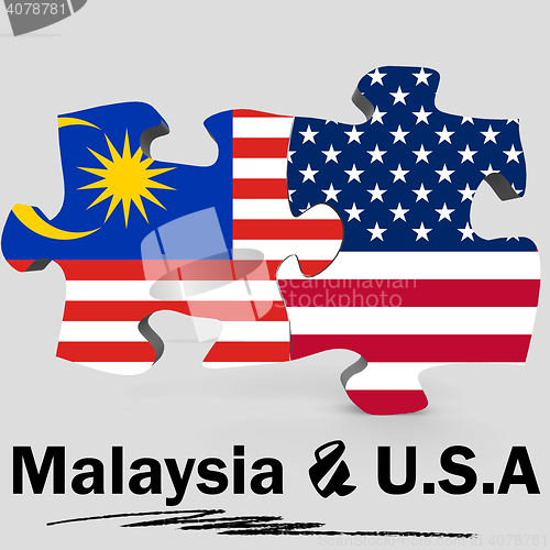 Image of USA and Malaysia flags in puzzle 