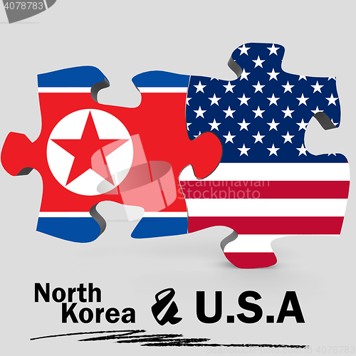 Image of USA and North Korea flags in puzzle 