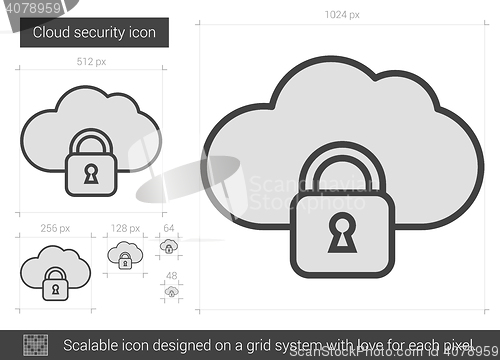 Image of Cloud security line icon.