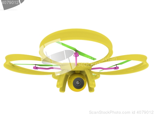 Image of Drone, quadrocopter, with photo camera flying. 3d render