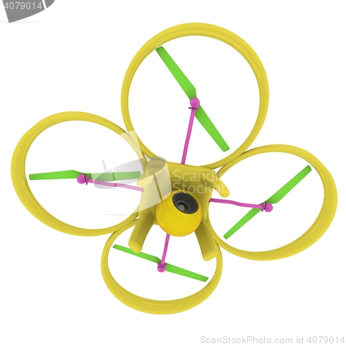 Image of Drone, quadrocopter, with photo camera flying. 3d render