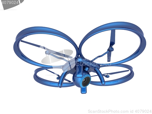 Image of Drone, quadrocopter, with photo camera flying. 3d render