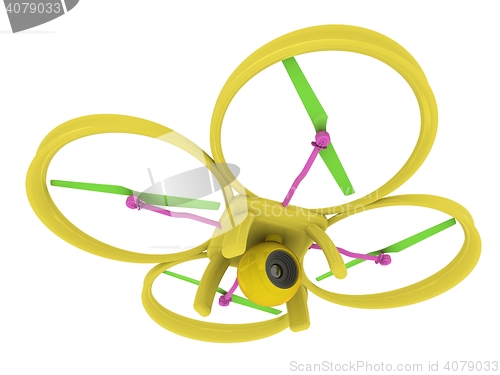 Image of Drone, quadrocopter, with photo camera flying. 3d render