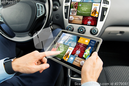 Image of close up of man with tablet pc in car