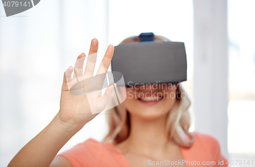 Image of woman in virtual reality headset or 3d glasses