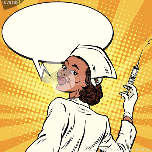 Image of African American nurse with a syringe for vaccination