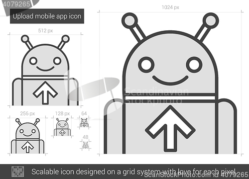 Image of Upload mobile app line icon.