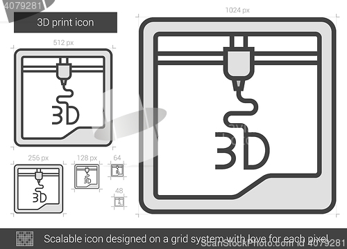 Image of Three D print line icon.