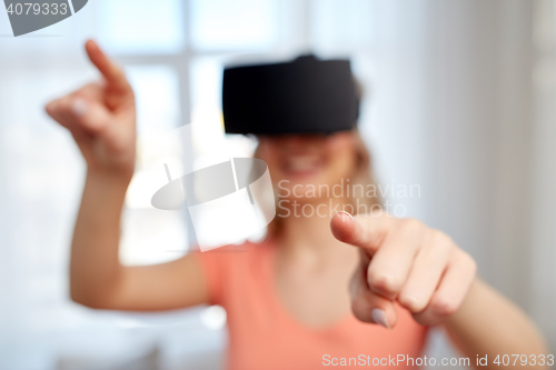 Image of woman in virtual reality headset or 3d glasses