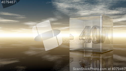 Image of number forty in glass cube under cloudy sky - 3d rendering