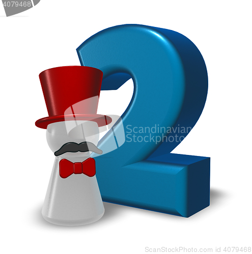 Image of number two and pawn with hat and beard - 3d rendering